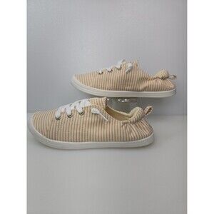 Maurices Mariah Tan Striped Slip-On Scrunch Back Casual Sneaker Shoe Womens 7